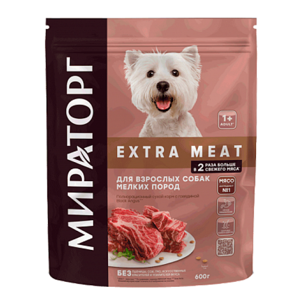Мираторг extra meat полнорационный сухой корм с говядиной для взрослых собак мелких пород старше