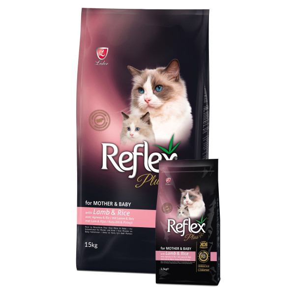 Корм REFLEX PLUS для беременных и кормящих кошек с ягненком и рисом 15 кг