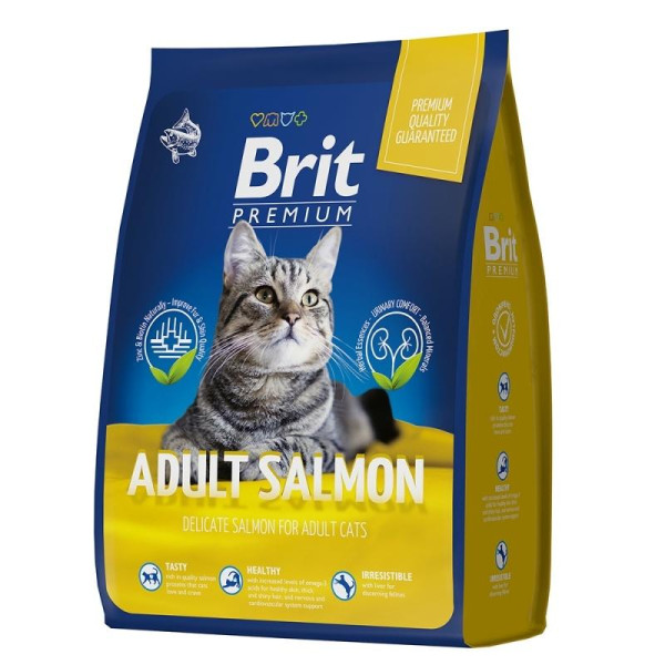 Brit Premium Cat Adult Salmon - полнорационный сухой корм премиум класса с лососем для взрослых кошек