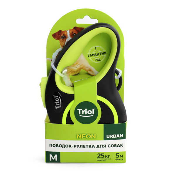 Поводок-рулетка Urban Neon M для собак до 25кг, черный, Triol