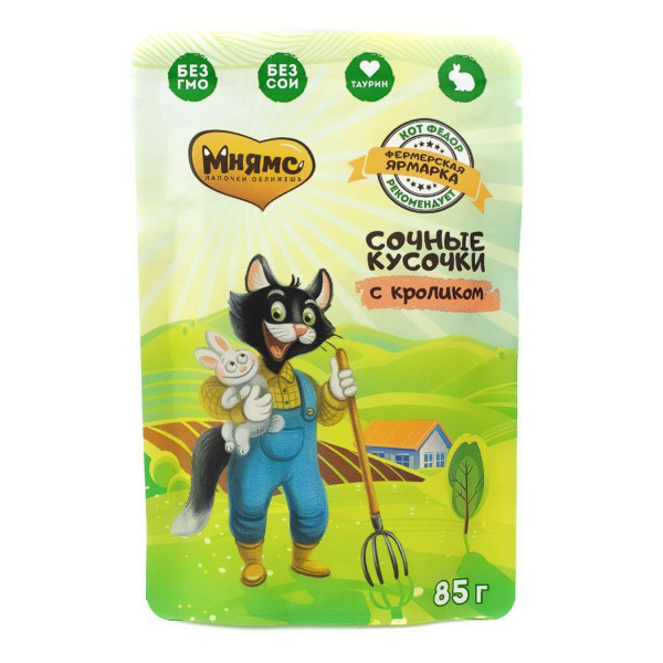 Мысықты құйрықтар үшін мяқты тот кесіктері "Фермер базары" кроликпен, Кот Федор линиясы 85 г, 24 шт