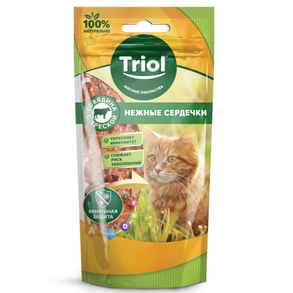 Деликатесы для кошек: сердечки из говядины с треской, 40г, Triol