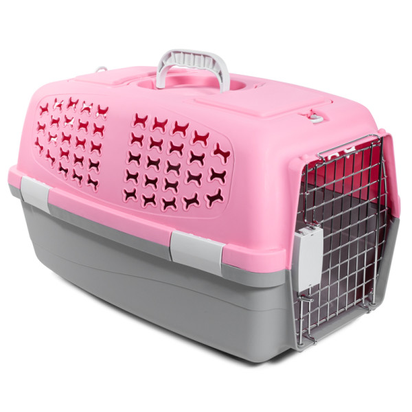 Переноска для животных c металлической дверцей Косточки S, розовая, 480*300*280мм, серия TRAVEL, Triol
