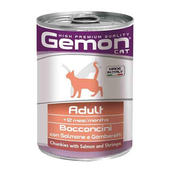 GEMON Chunkies Adult Salmone & Shrimps - Толық тамақ, соңырау және креветкалардың түк түктерімен