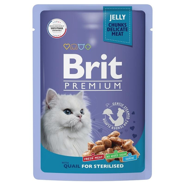 Brit premium - Полнорационный влажный корм с перепелкой в желе премиум класса для взрослых стерилизованных кошек
