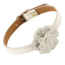 Ошейник-мини двойной со стразами кожаный Цветок L, 12*300мм