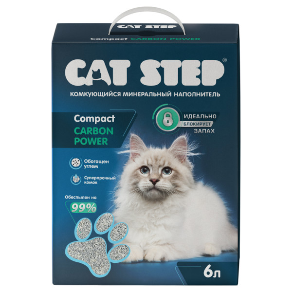 Наполнитель комкующийся минеральный CAT STEP Compact Carbon Power, 6 л