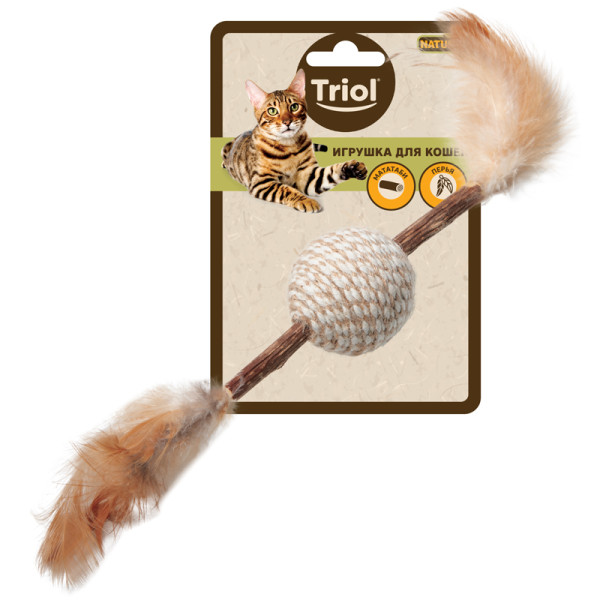 Игрушка для кошек из мататаби "Мячик с перьями", d40/220мм, серия NATURAL, Triol
