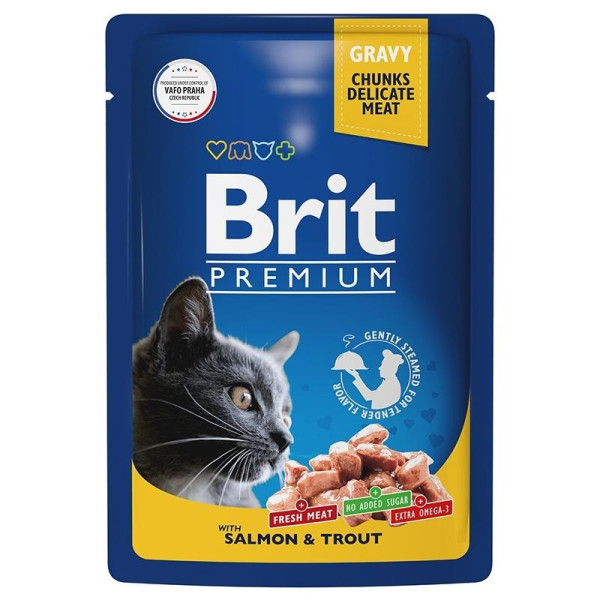 Brit premium пауч лосось и форель в соусе для взрослых кошек