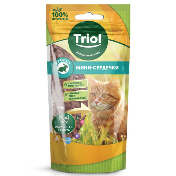 Нежные угощения: Мини-сердечки из кролика для кошек, 40г, Triol