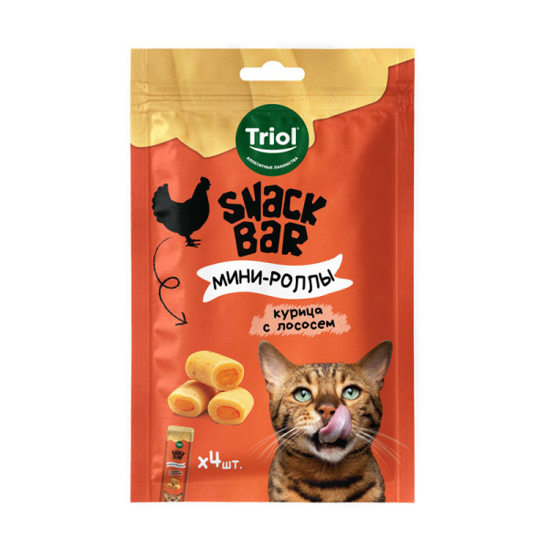 Лакомство для кошек "Мини-роллы с начинкой из курицы с лососем" - серия SNACK BAR, Triol, 40г