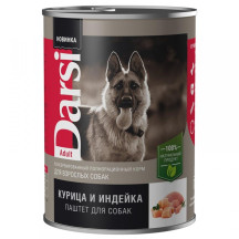 Darsi консервы для взрослых собак курица и индейка, 850 гр