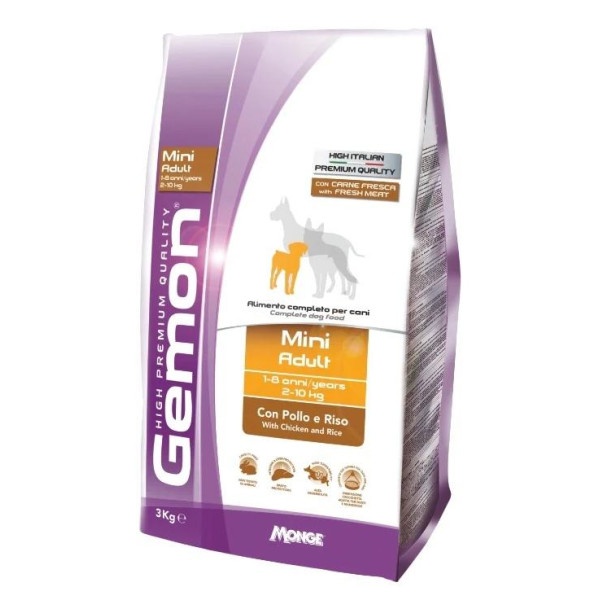 Gemon Mini Adult Chicken & Rice - Күшті күріс пен жүміс тамақ, кішкентай түрінің құйрығы үшін