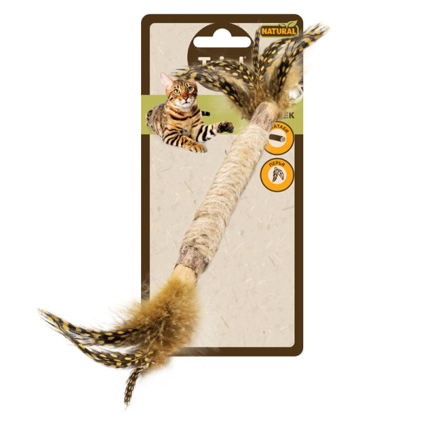 Игрушка для кошек из мататаби "Палочка с перьями", 120/260мм, серия NATURAL, Triol