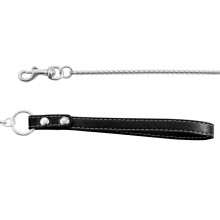 Поводок-цепь с кожаной ручкой Змейка, серебро, 4*1100мм