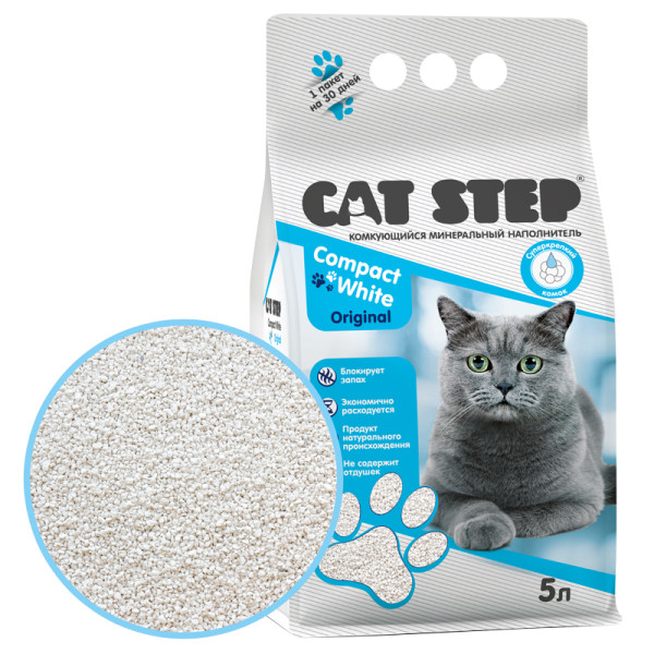 Наполнитель комкующийся минеральный CAT STEP Compact White Original, 5 л