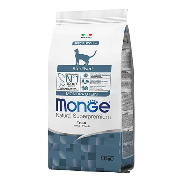 Monge superpremium cat sterilised trout - Полноценный сбалансированный корм с форелью для стерилизованных кошек