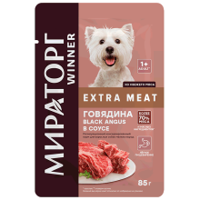 Жеңімпаздық қосымша майытын толық тамағы бар кішкене құйылған өсімдіктер үшін, сәулелерге арналған говядиналы сосымен, 85 г