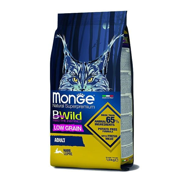 Monge superpremium cat bwild low grain adult hare - сухой корм с мясом зайца для взрослых кошек