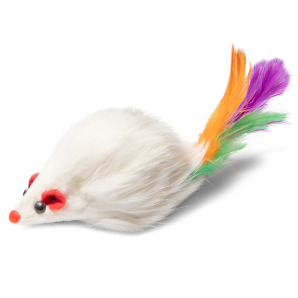 Игрушка для кошек "Мышка-погремушка с пером", 40-45мм (пакет 24шт.), Triol