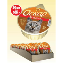 ОСКАР консервы для кошек Кусочки в соусе Мясное ассорти 20 шт 100 г