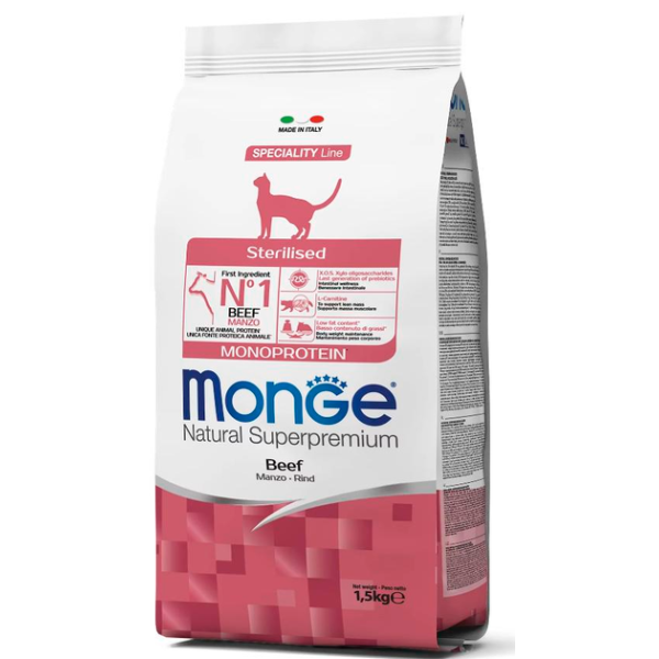 Сухой корм для стерилизованных кошек Monge Cat Monoprotein Sterilised Beef с говядиной 1.5 кг