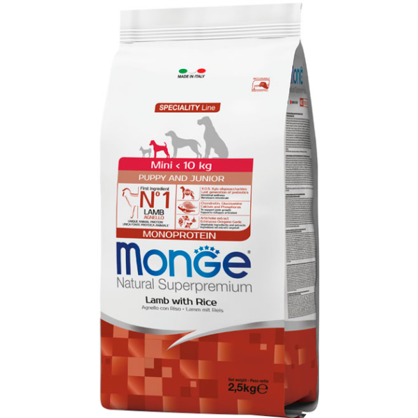 Сухой корм для щенков малых пород Monge Dog Mini Puppy&Junior с бараниной и рисом 2.5 кг